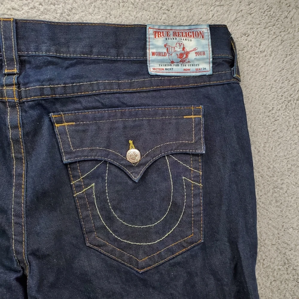 True Religion Ricky Straight Jeans Mens 44 Dark Wash Made In USA